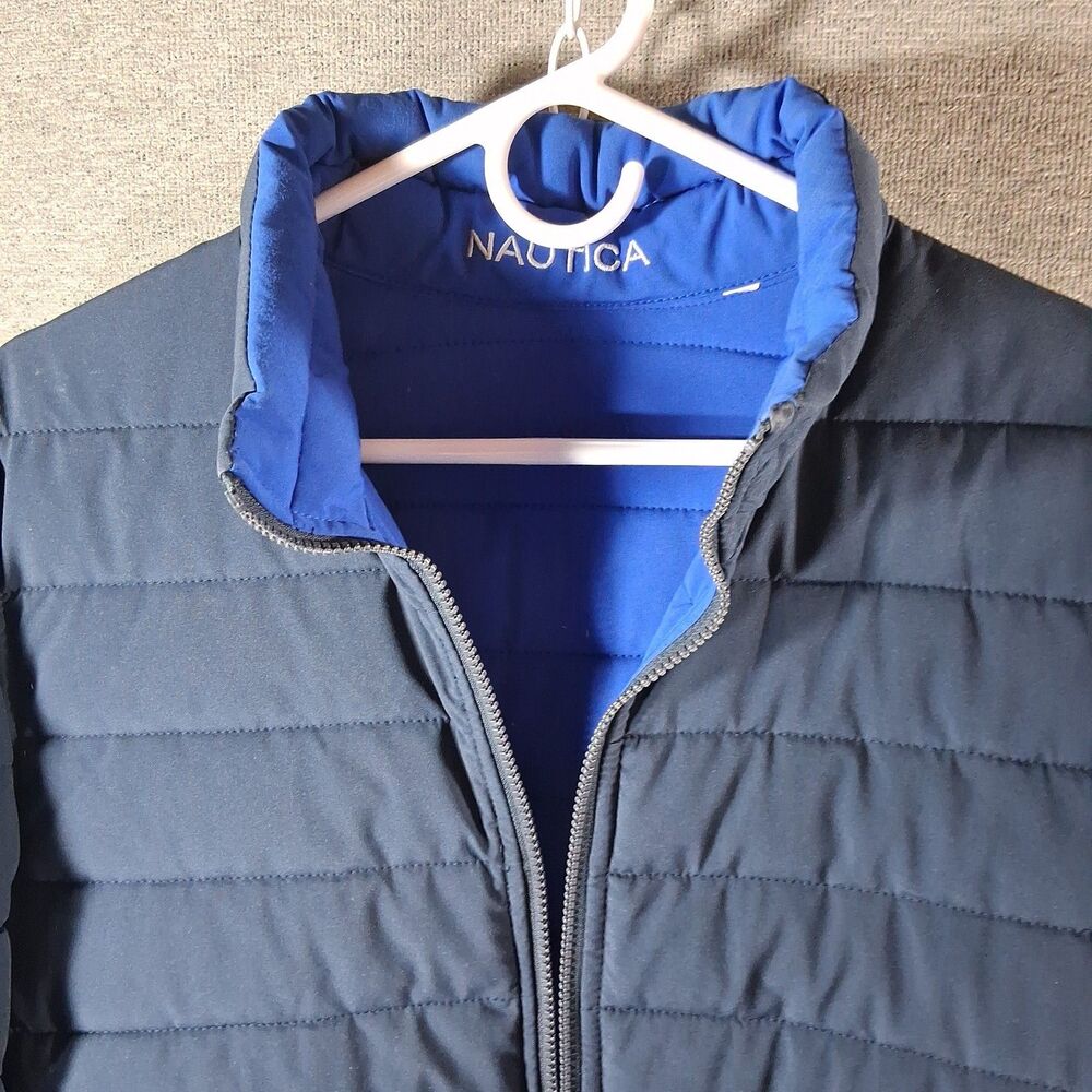 Nautica Mens Reversible Puffer Jacket Navy Blue Quilted Full Zip Outerwear - Picture 4 of 7